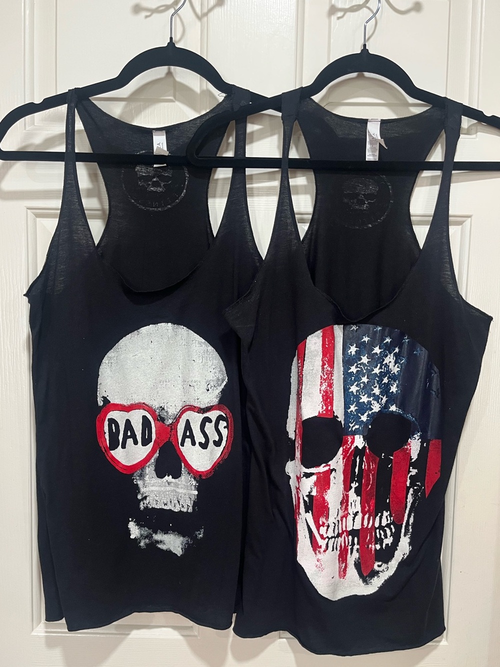 Women's Black Skull Graphic Tank Top - 'Bad Ass' / American Flag
